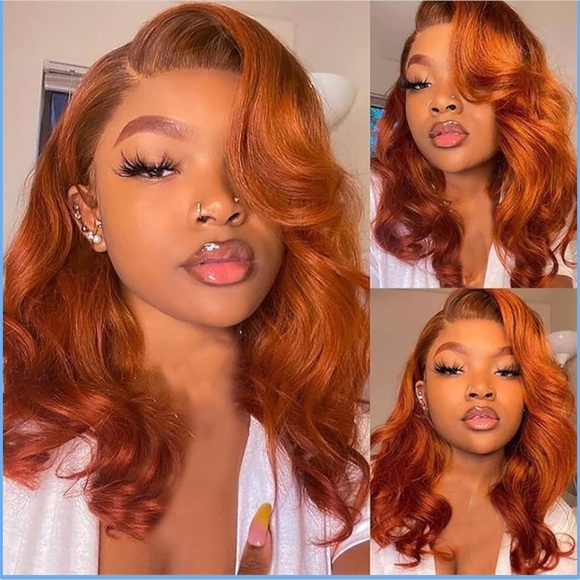 None Other - 14 Inch Ginger Wig Human Hair 13x4 Body Wave Orange Lace Frontal Wigs Human Hair